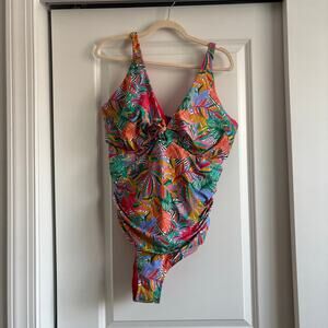Birdsong Women’s Colorful One Piece Swimsuit Ruched Sz 16J Flattering